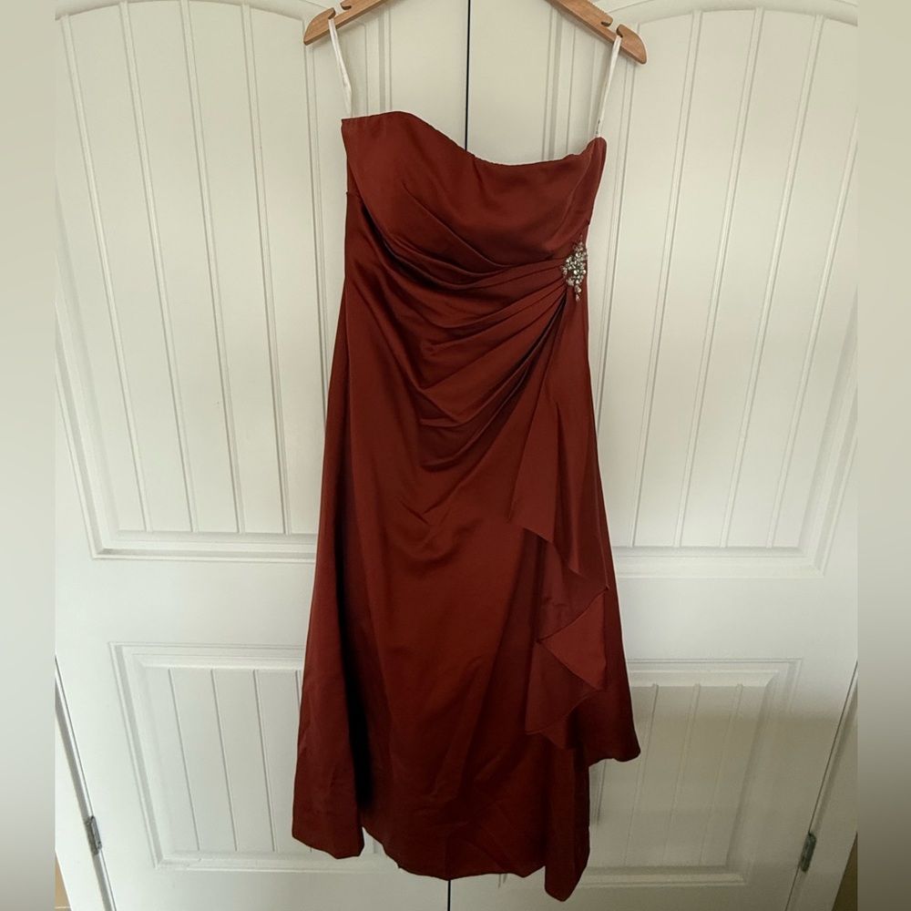 Strapless Rust Red Evening Dress